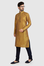 Thumbnail for Raivat Ethnic Art Silk Kurta Pajama In Mustard Brown Colour - Distacart