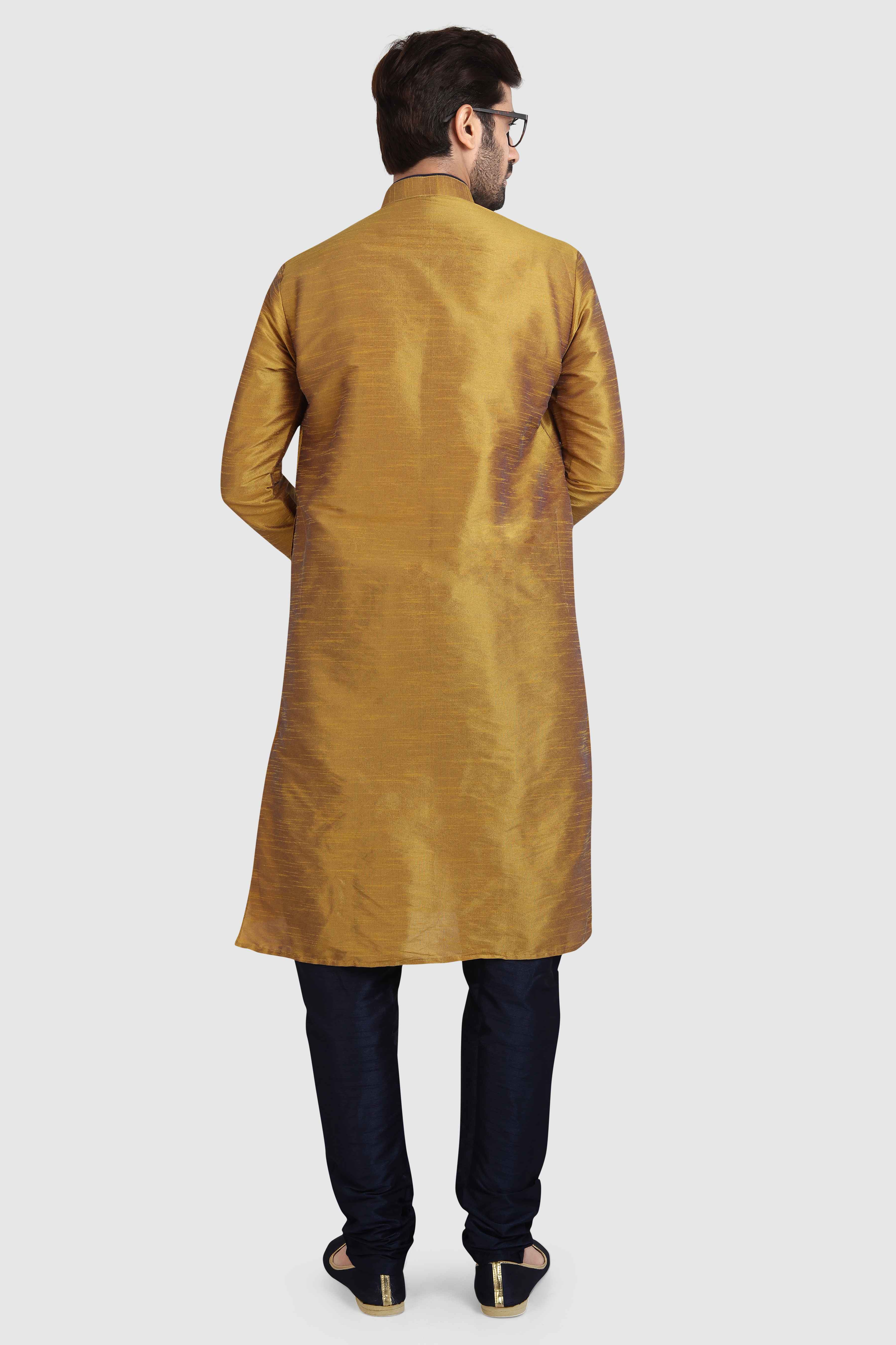 Raivat Ethnic Art Silk Kurta Pajama In Mustard Brown Colour - Distacart