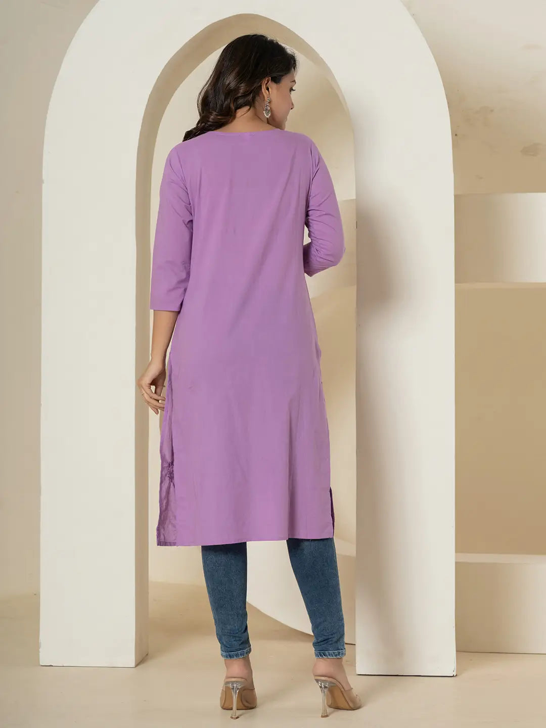 Yufta Women Lavender Chikankari Straight Kurta - Distacart