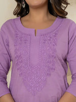 Thumbnail for Yufta Women Lavender Chikankari Straight Kurta - Distacart