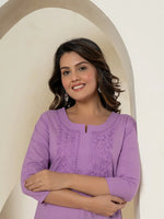 Thumbnail for Yufta Women Lavender Chikankari Straight Kurta - Distacart