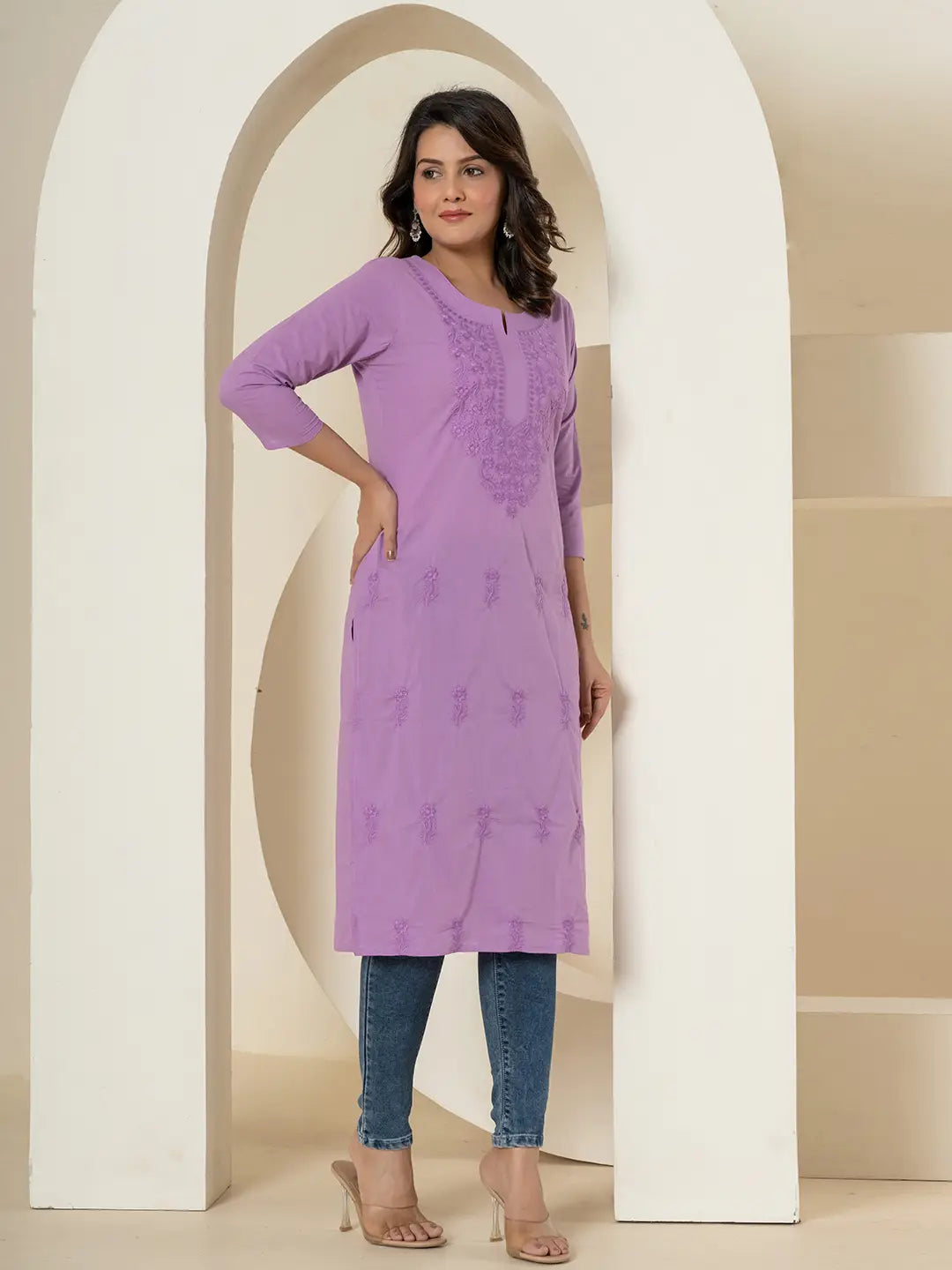 Yufta Women Lavender Chikankari Straight Kurta - Distacart