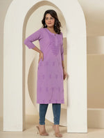 Thumbnail for Yufta Women Lavender Chikankari Straight Kurta - Distacart