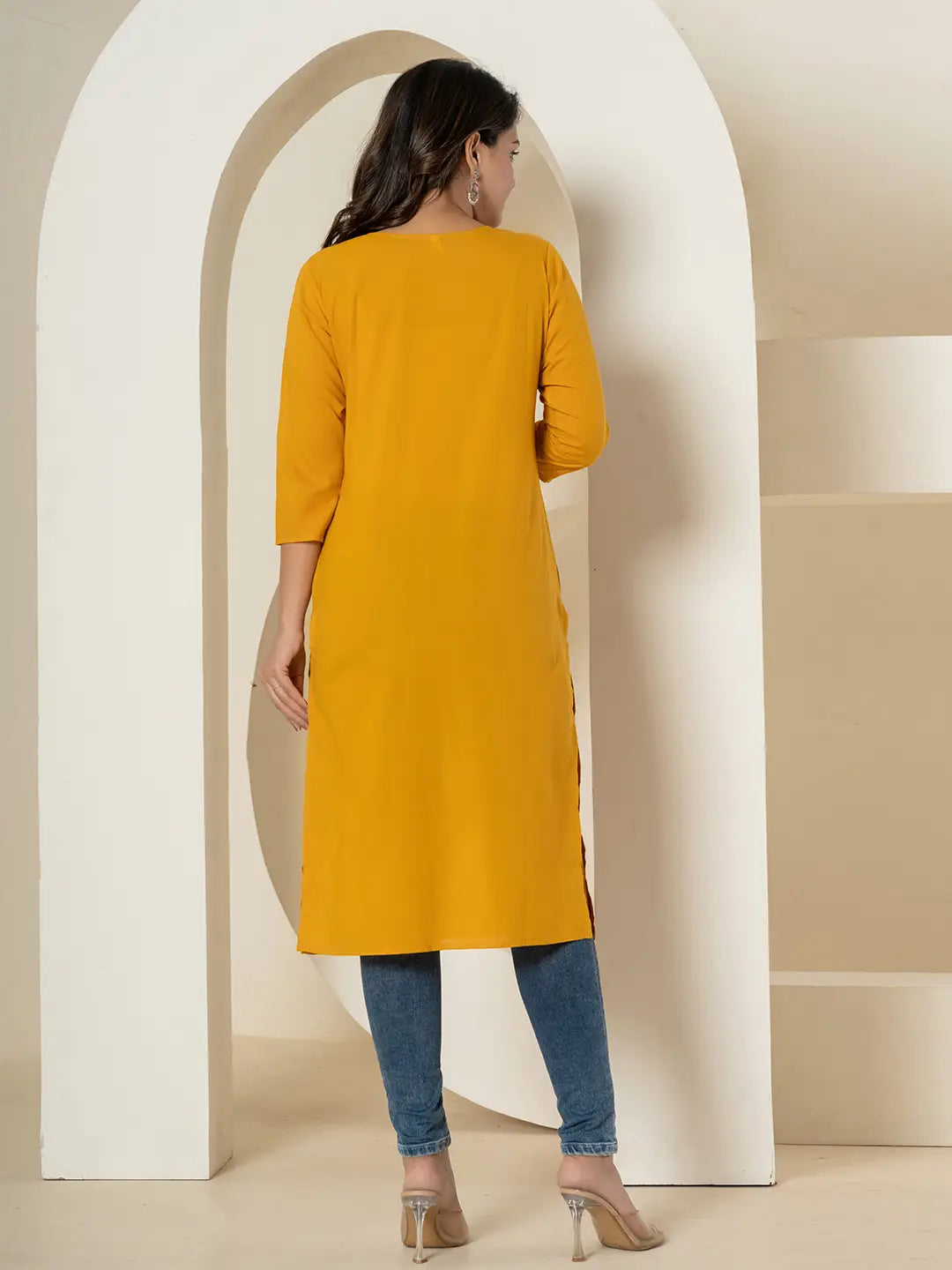 Yufta Women Mustard Chikankari Straight Kurta - Distacart