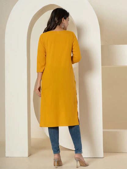 Yufta Women Mustard Chikankari Straight Kurta - Distacart
