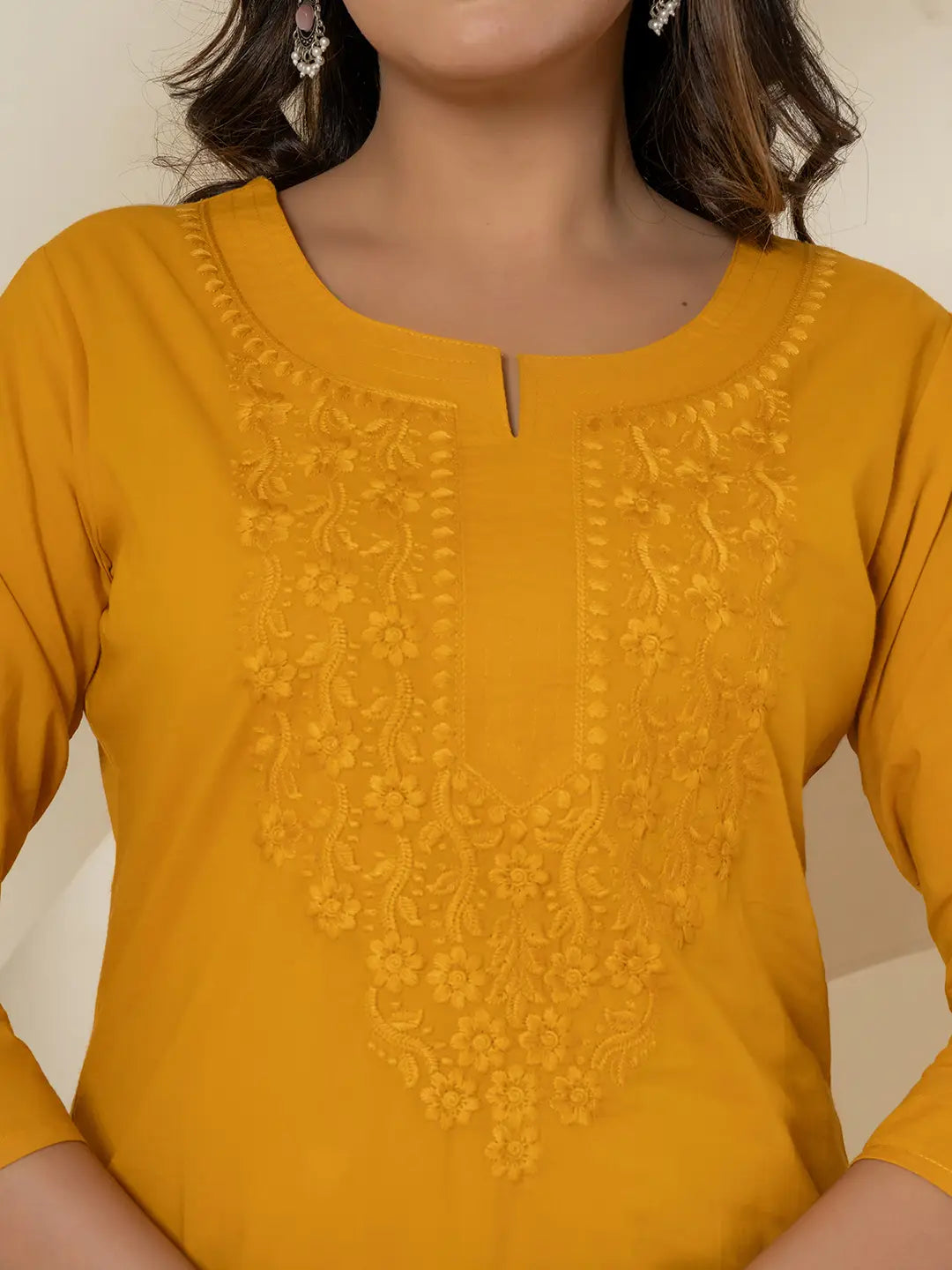 Yufta Women Mustard Chikankari Straight Kurta - Distacart