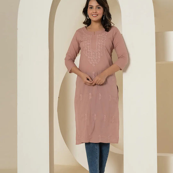 Yufta Women Purple Chikankari Straight Kurta - Distacart