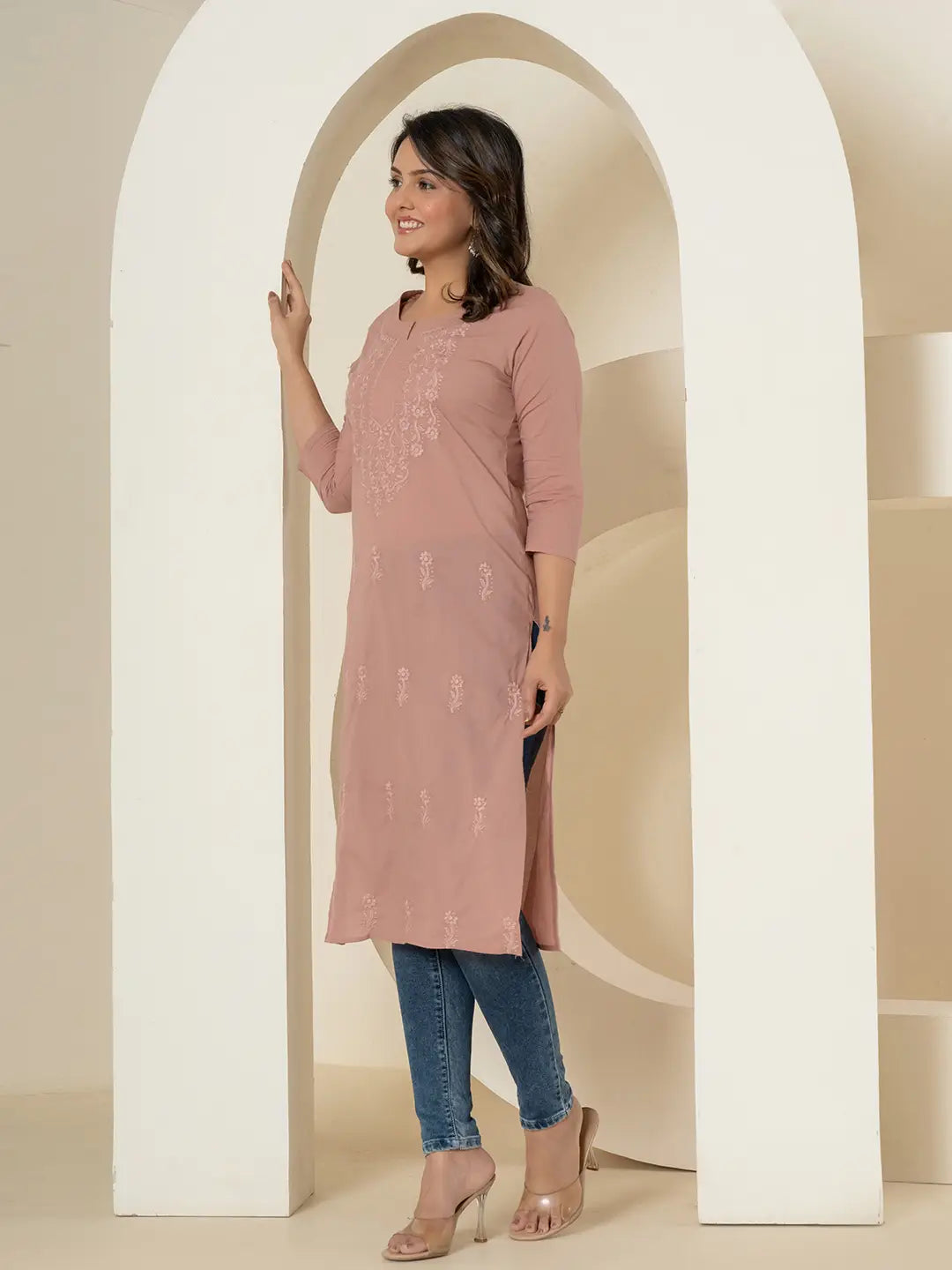 Yufta Women Purple Chikankari Straight Kurta - Distacart