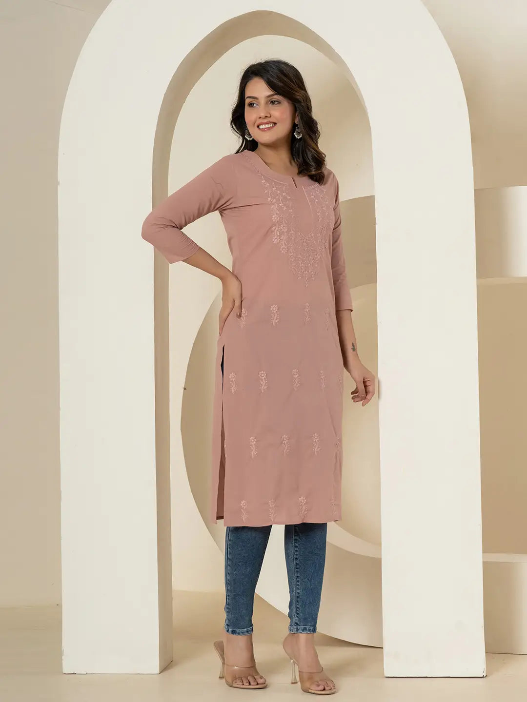 Yufta Women Purple Chikankari Straight Kurta - Distacart