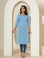Thumbnail for Yufta Women Sky Blue Chikankari Straight Kurta - Distacart