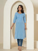 Yufta Women Sky Blue Chikankari Straight Kurta - Distacart