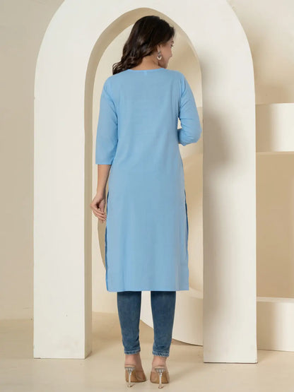 Yufta Women Sky Blue Chikankari Straight Kurta - Distacart