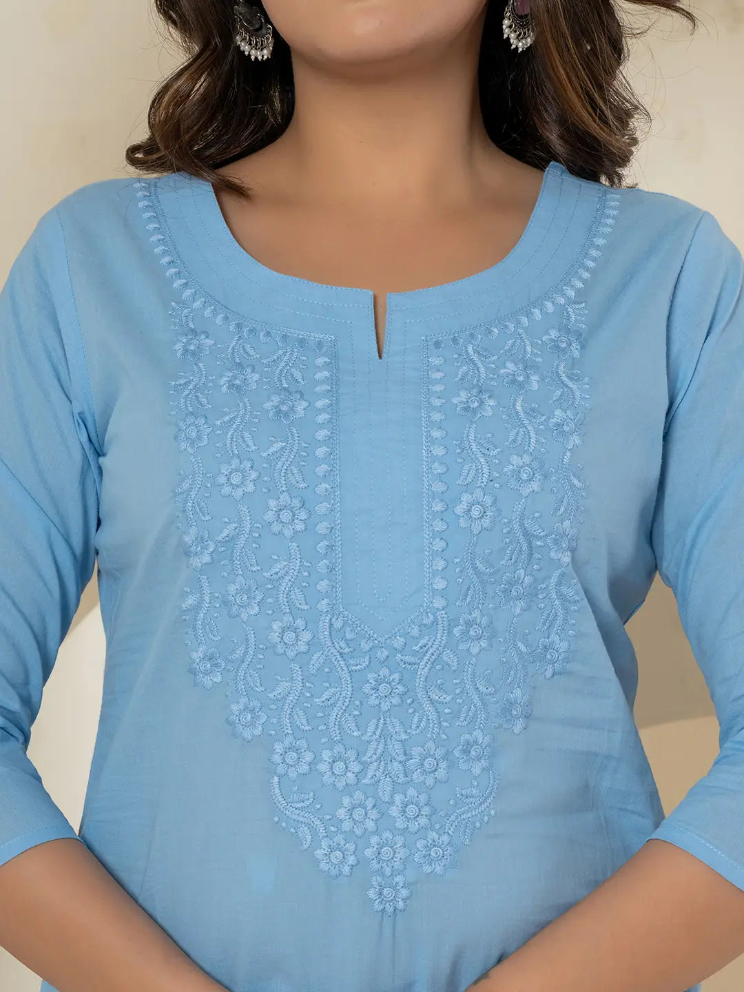 Yufta Women Sky Blue Chikankari Straight Kurta - Distacart