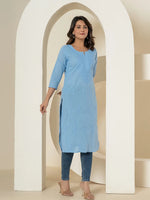 Thumbnail for Yufta Women Sky Blue Chikankari Straight Kurta - Distacart