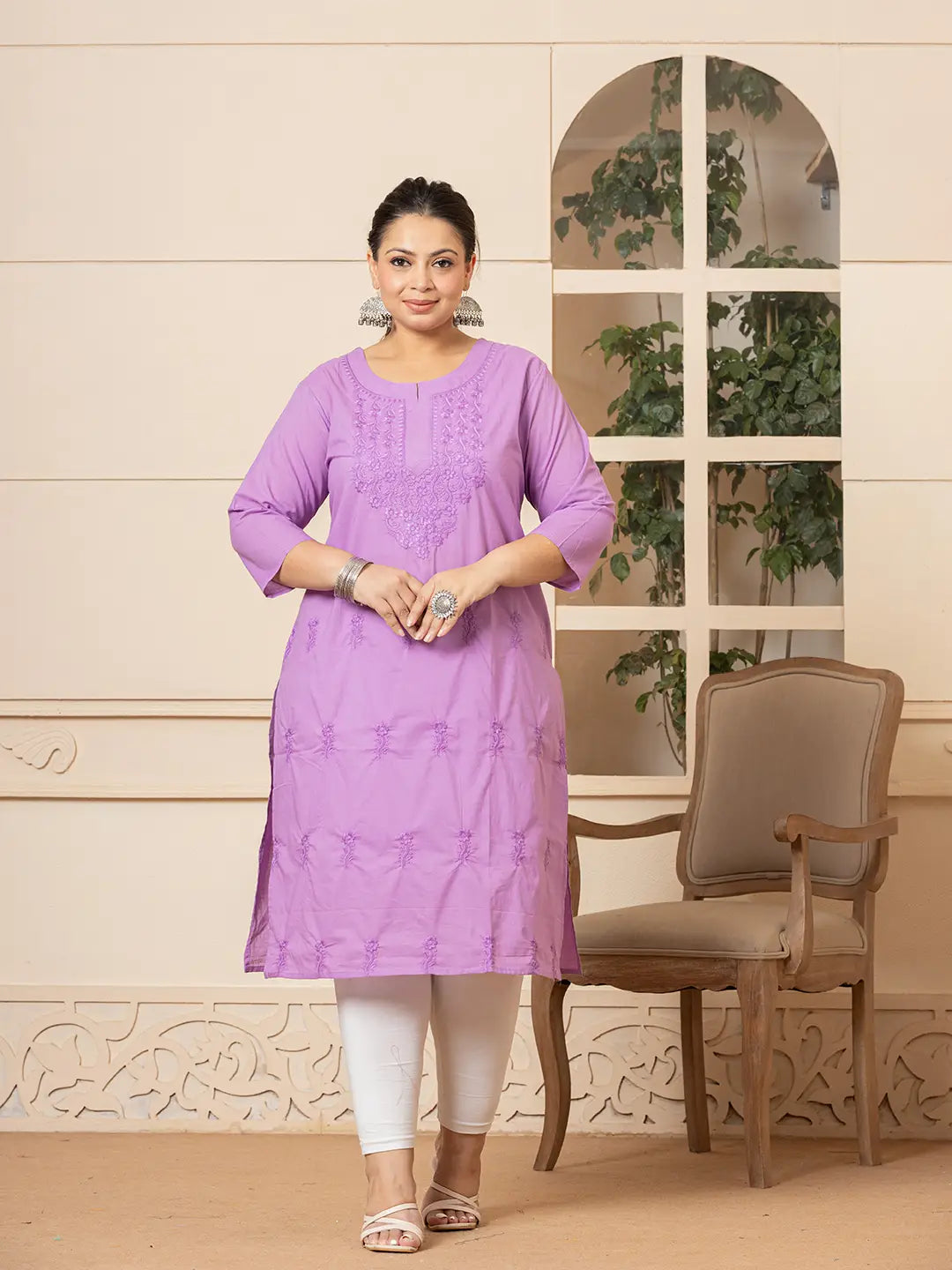 Yufta Women Lavender Floral Straight Plus Size Kurta - Distacart
