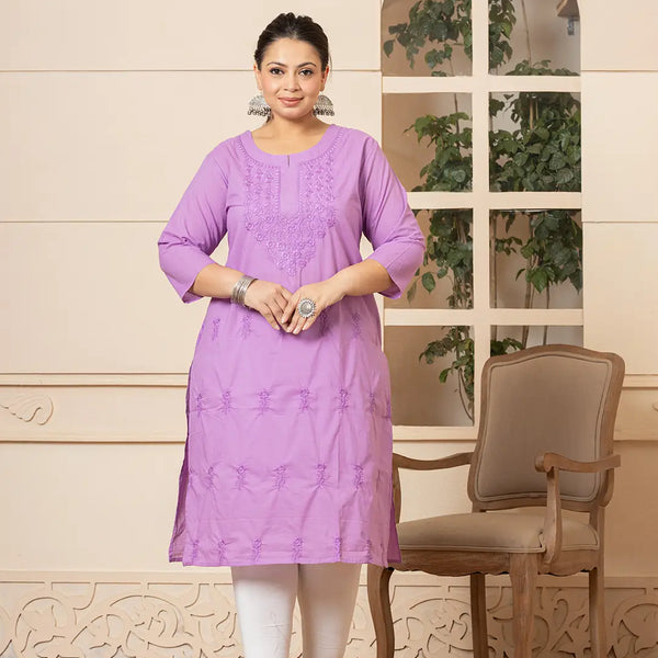 Yufta Women Lavender Floral Straight Plus Size Kurta - Distacart
