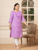 Thumbnail for Yufta Women Lavender Floral Straight Plus Size Kurta - Distacart