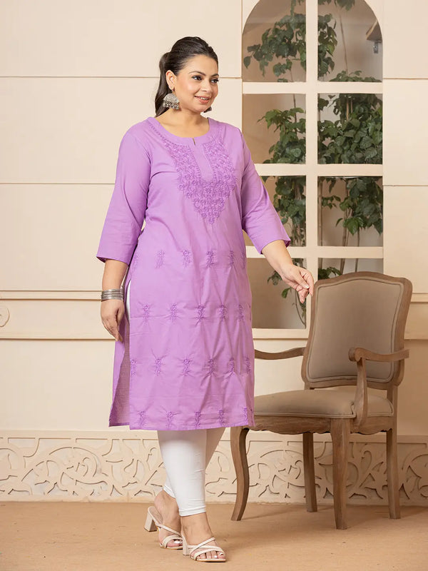 Yufta Women Lavender Floral Straight Plus Size Kurta - Distacart