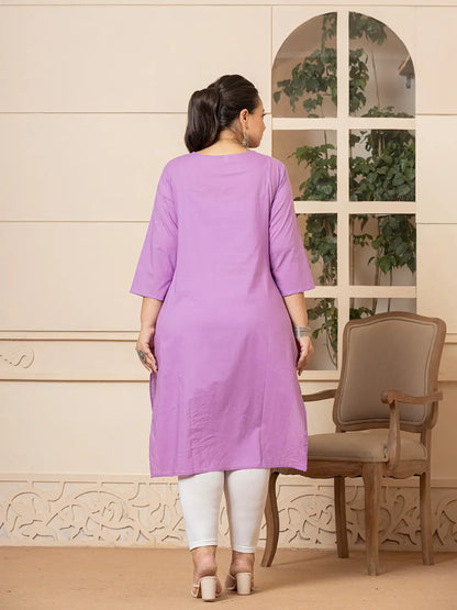 Yufta Women Lavender Floral Straight Plus Size Kurta - Distacart