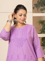 Thumbnail for Yufta Women Lavender Floral Straight Plus Size Kurta - Distacart