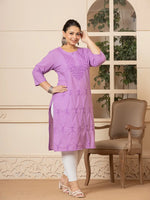 Thumbnail for Yufta Women Lavender Floral Straight Plus Size Kurta - Distacart