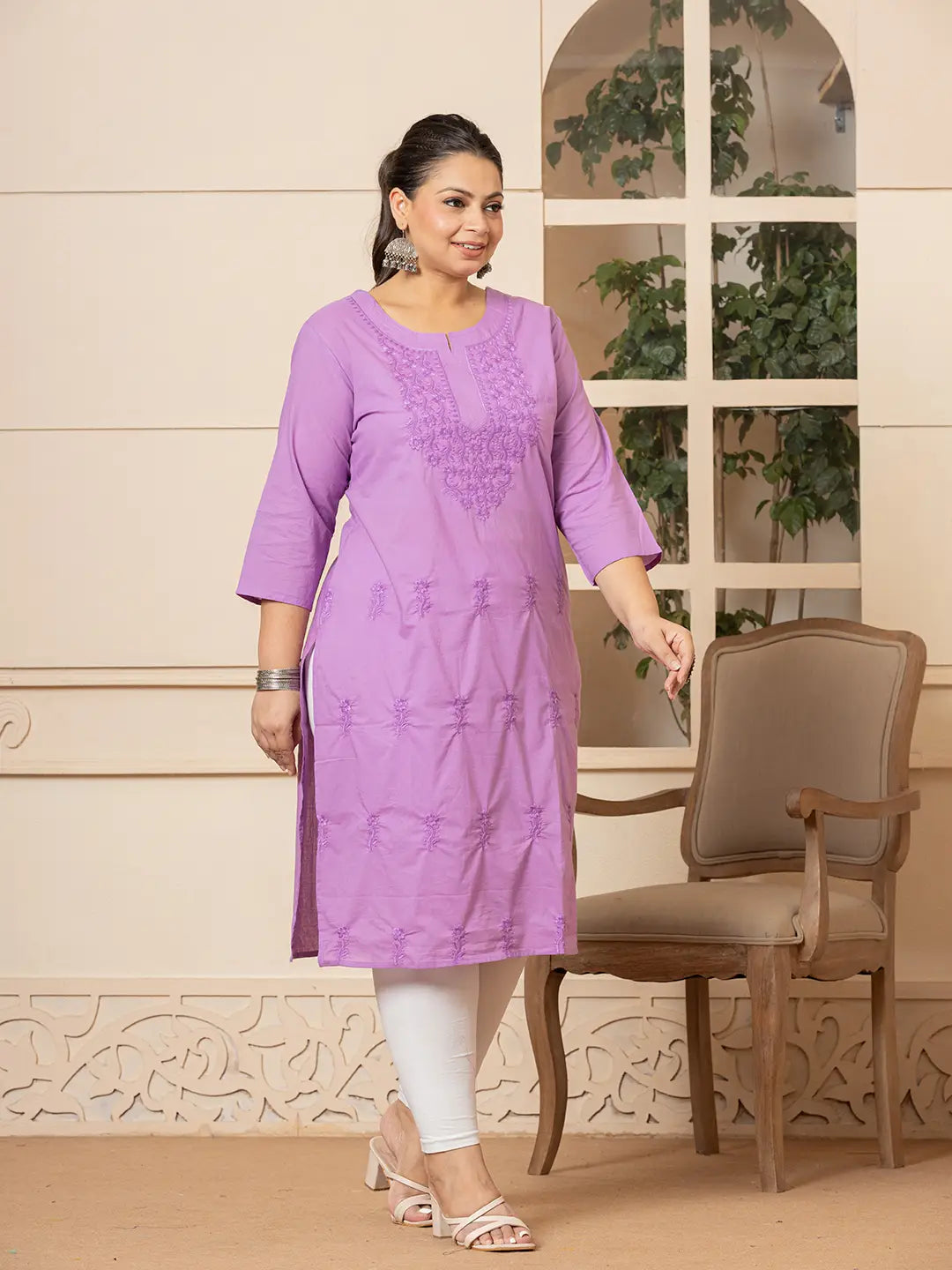 Yufta Women Lavender Floral Straight Plus Size Kurta - Distacart