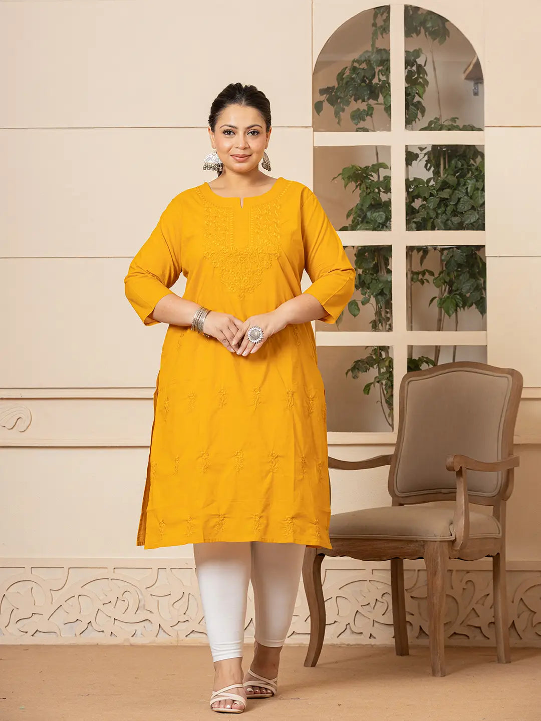 Yufta Women Mustard Floral Straight Plus Size Kurta - Distacart