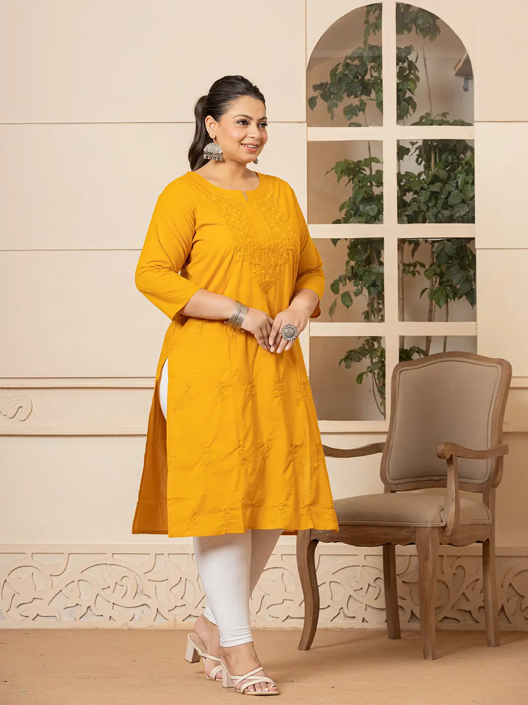 Yufta Women Mustard Floral Straight Plus Size Kurta - Distacart