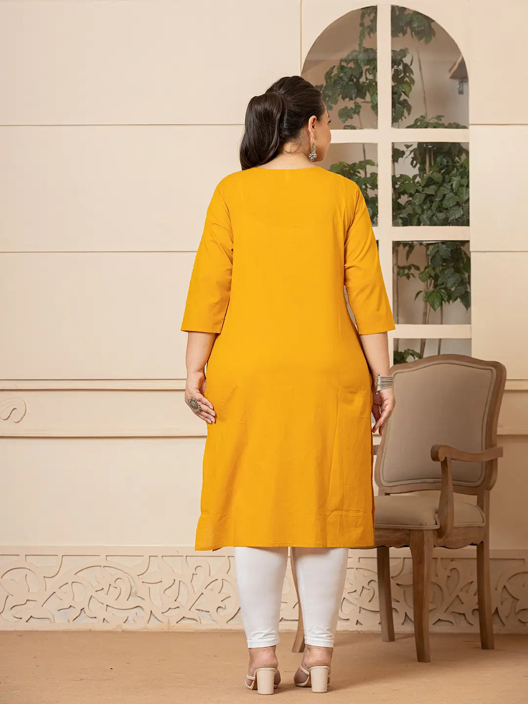 Yufta Women Mustard Floral Straight Plus Size Kurta - Distacart