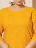 Thumbnail for Yufta Women Mustard Floral Straight Plus Size Kurta - Distacart