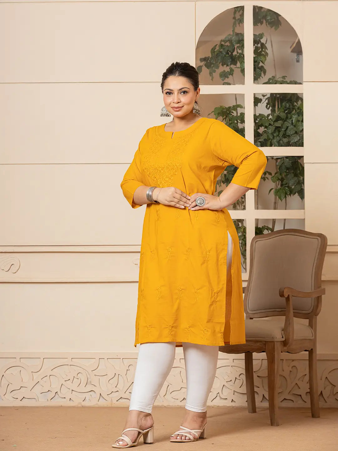 Yufta Women Mustard Floral Straight Plus Size Kurta - Distacart