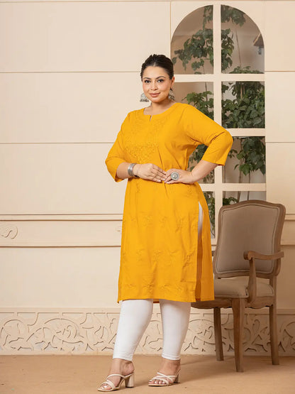 Yufta Women Mustard Floral Straight Plus Size Kurta - Distacart