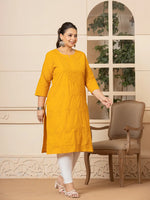 Thumbnail for Yufta Women Mustard Floral Straight Plus Size Kurta - Distacart