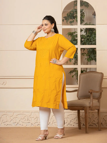Yufta Women Mustard Floral Straight Plus Size Kurta - Distacart