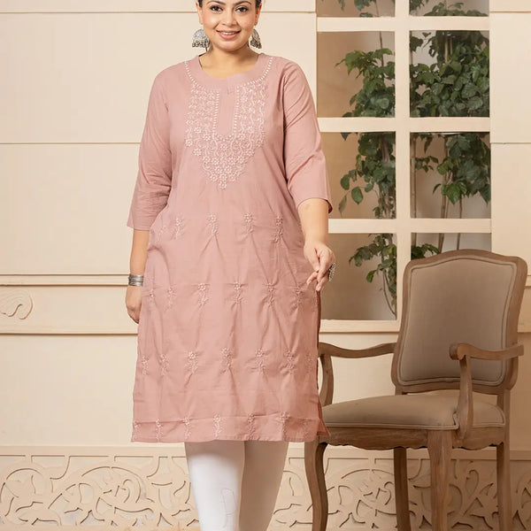 Yufta Women Mauve Floral Straight Plus Size Kurta - Distacart