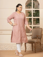 Thumbnail for Yufta Women Mauve Floral Straight Plus Size Kurta
