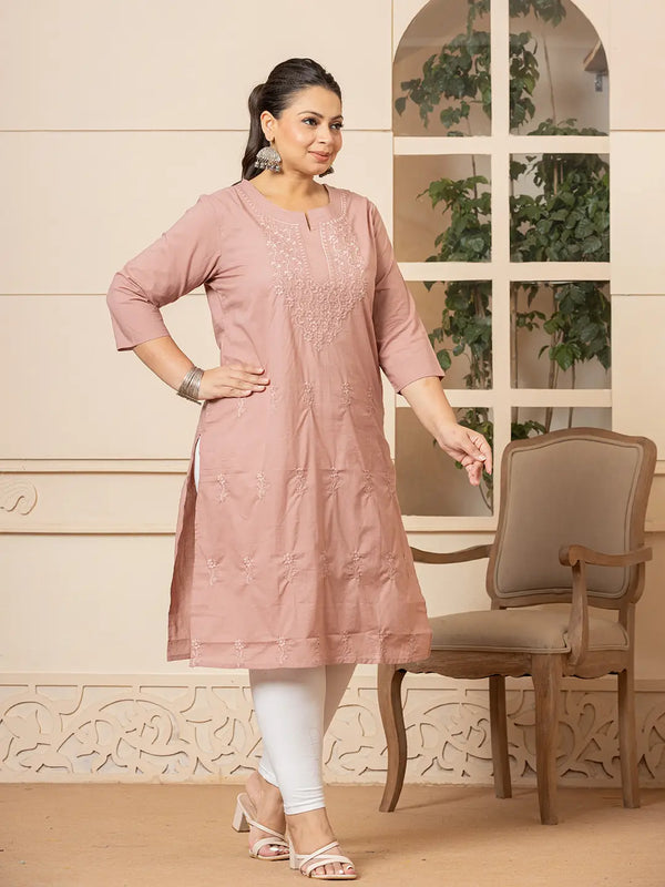 Yufta Women Mauve Floral Straight Plus Size Kurta