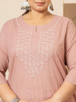 Thumbnail for Yufta Women Mauve Floral Straight Plus Size Kurta
