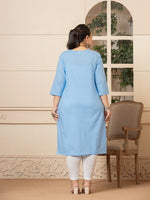 Thumbnail for Yufta Women Sky Blue Floral Straight Plus Size Kurta