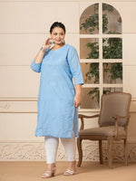 Thumbnail for Yufta Women Sky Blue Floral Straight Plus Size Kurta