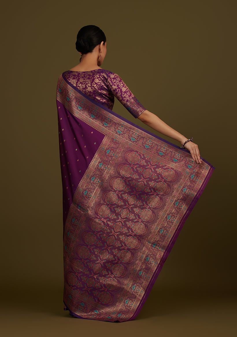 Monjolika Fashion Elegant Dark Purple Banarasi Silk Blend SareeBrocade Motifs & Zari Woven Splendor - Distacart