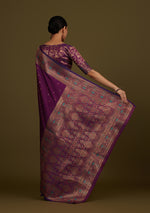 Thumbnail for Monjolika Fashion Elegant Dark Purple Banarasi Silk Blend SareeBrocade Motifs & Zari Woven Splendor - Distacart