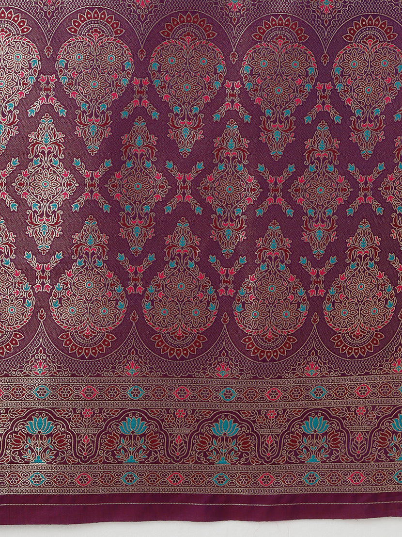 Monjolika Fashion Elegant Dark Purple Banarasi Silk Blend SareeBrocade Motifs & Zari Woven Splendor - Distacart