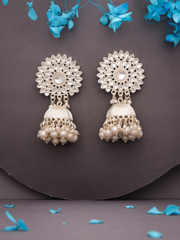 Tehzeeb Creations Kundan Pearl Studded Long Dangle Earrings For Women & Girls - Distacart