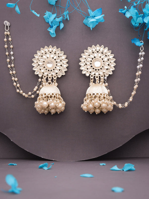 Tehzeeb Creations Kundan Pearl Studded Long Dangle Earrings For Women & Girls - Distacart