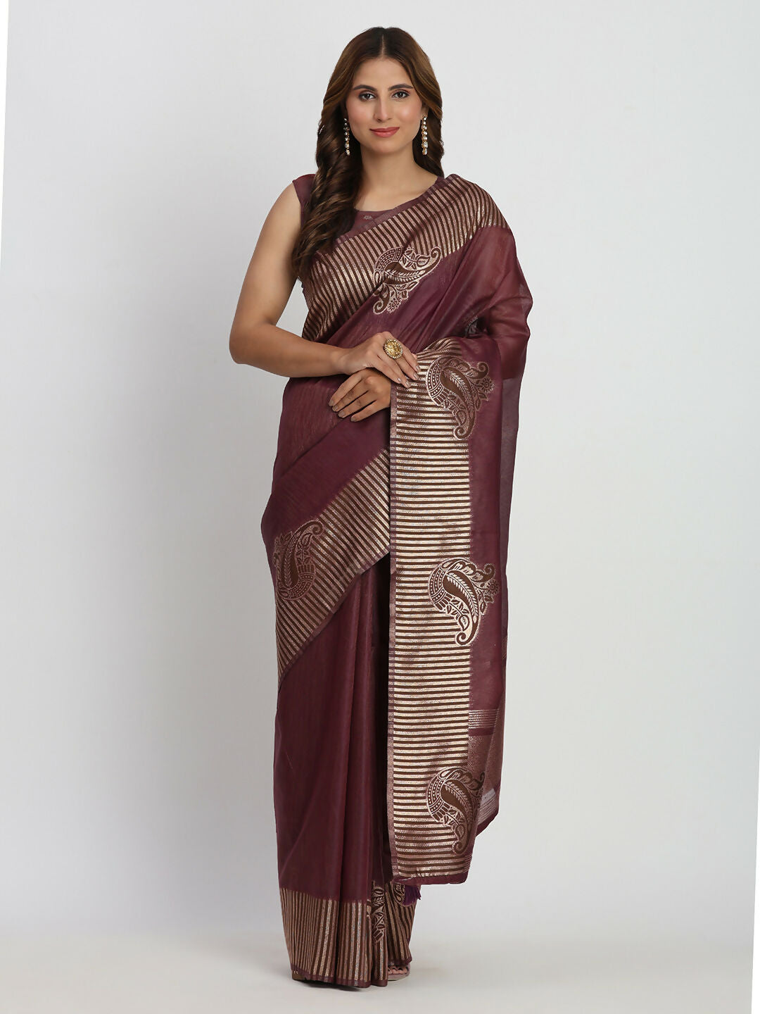Shree Shyam Fashion Linen Cotton Purple Saree - Distacart
