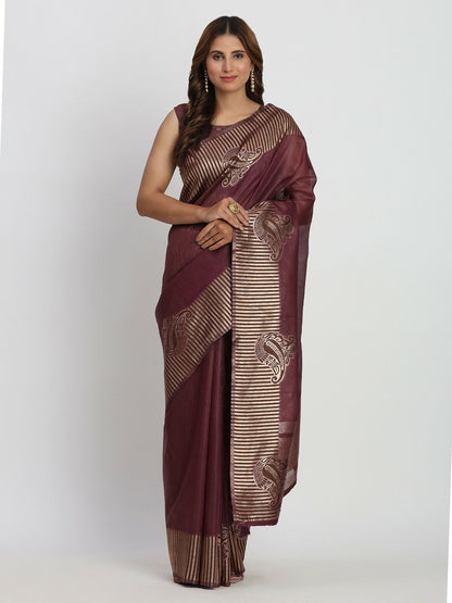 Shree Shyam Fashion Linen Cotton Purple Saree - Distacart
