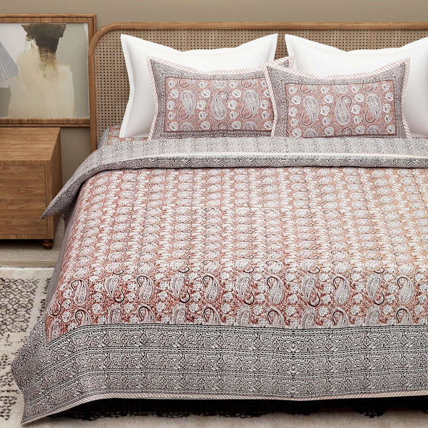 Orange Ethnic Motifs Cotton 300TC King Bedsheet With 2 Zipper Pillow Covers - Super King Size by House of Ree - Distacart