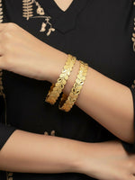 Thumbnail for NVR Women Set of 2 Leaf Design Gold Plated Kada Bangle - Distacart