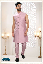 Thumbnail for Joban Fashion Men's Pink Straight Silk Thread And Sequence Embroidery All Over 3 Pc Kurta Set - Distacart